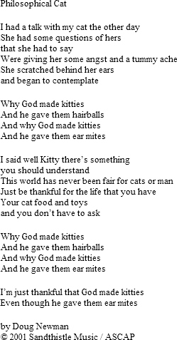 The Cat Album, Lyrics, Doug Newman, Cat Songs, Kitten Songs. Songs about Cats, Kittens