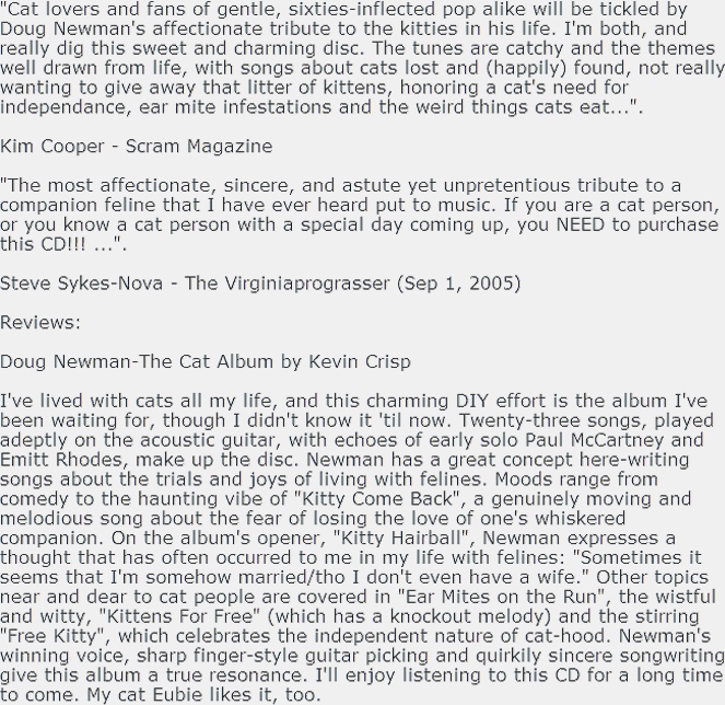 The Cat Album by Doug Newman, Cat Songs, Songs about Cats, Kiitten Songs